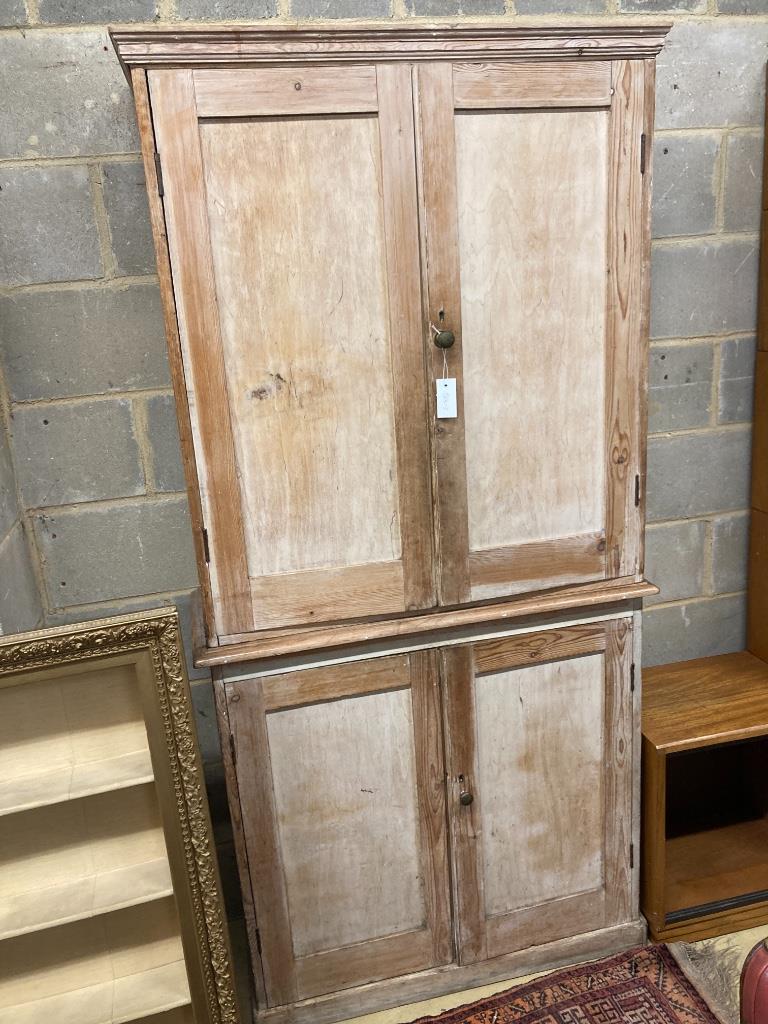 A Victorian pale pine two-sectional kitchen cupboard, width 93cm, depth 37cm, height 195cm